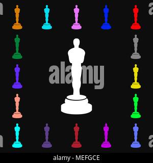 Statuette Oscar signe l'icône. Beaucoup de symboles colorés pour votre conception. Vector illustration Illustration de Vecteur