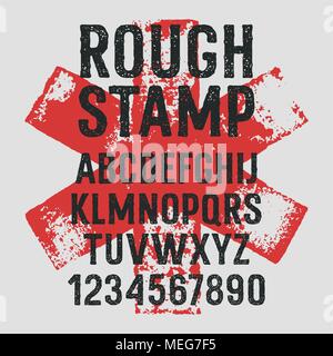 Timbre rugueux typeface / Grunge textured font / fait main / Stamp Vector alphabet style lettres majuscules et chiffres / Vectors / textures grunge Plus 3 Illustration de Vecteur