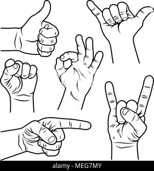 Les gestes de la main et des signes. Hand drawn vector illustration Illustration de Vecteur