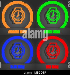 Icône montres symbole. Style moderne à la mode. Dans l'orange, vert, bleu, vert. Vector illustration Illustration de Vecteur