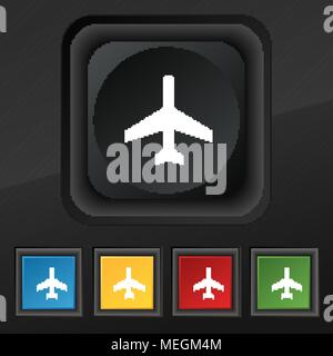 L'icône avion symbole. Ensemble de cinq boutons coloré et élégant sur la texture noire pour votre conception. Vector illustration Illustration de Vecteur
