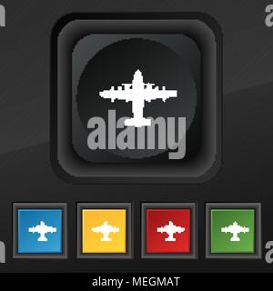 L'icône avion symbole. Ensemble de cinq boutons coloré et élégant sur la texture noire pour votre conception. Vector illustration Illustration de Vecteur
