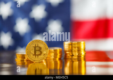 En face de BItcoin USA flag Banque D'Images