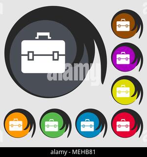 L'icône de valise. Symboles sur huit boutons de couleur. Vector illustration Illustration de Vecteur
