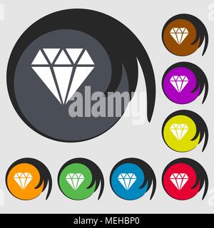 L'icône de diamants. Symboles sur huit boutons de couleur. Vector illustration Illustration de Vecteur