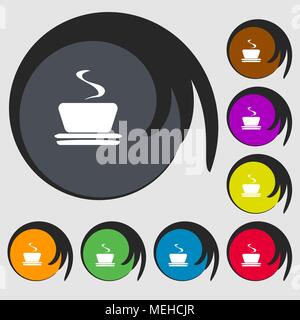 Café, thé inscrivez-icône. Symboles sur huit boutons de couleur. Vector illustration Illustration de Vecteur