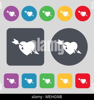 L'icône flèche coeur signe. Un ensemble de 12 boutons de couleur. Modèle plat. Vector illustration Illustration de Vecteur