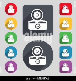 L'icône de caméra photo rétro signe. Un ensemble de 12 boutons de couleur et d'ombre. Modèle plat. Vector illustration Illustration de Vecteur