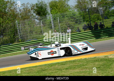 Circuit d'Imola, 21 avril 2018. Riccardo Patrese dur Lancia Martini LC1 Moteur prototype lors du Festival 2018 de légende au circuit d'Imola en Italie. Crédit : dan74/Alamy Live News Banque D'Images