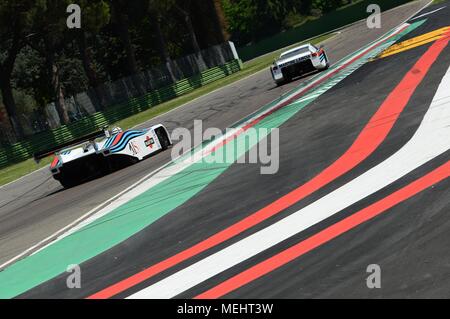 Circuit d'Imola, 21 avril 2018. Riccardo Patrese dur Lancia Martini LC1 Moteur prototype lors du Festival 2018 de légende au circuit d'Imola en Italie. Crédit : dan74/Alamy Live News Banque D'Images