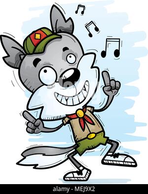 Illustration d'une caricature d'un loup mâle danse scout. Illustration de Vecteur