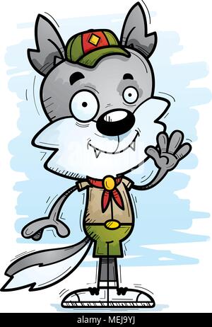 Illustration d'une caricature d'un loup mâle agitant scout. Illustration de Vecteur