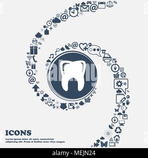 L'icône de la dent dans le centre. Autour de la beaucoup de beaux symboles torsadés en spirale. Vous pouvez utiliser chacune séparément pour votre conception. Vector illustration Illustration de Vecteur