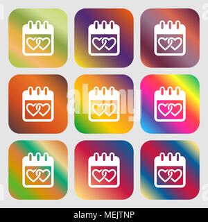 Calendrier, coeur, Saint Valentin, 14 février, icône de signe d'amour Illustration de Vecteur