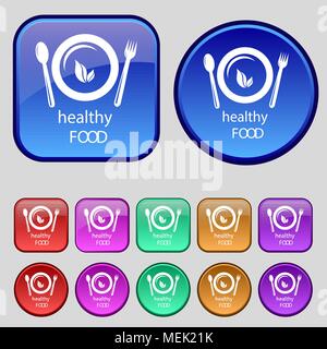 Concept d'aliments sains Se déconnecter icône. Une série de douze boutons vintage pour votre conception. Vector illustration Illustration de Vecteur