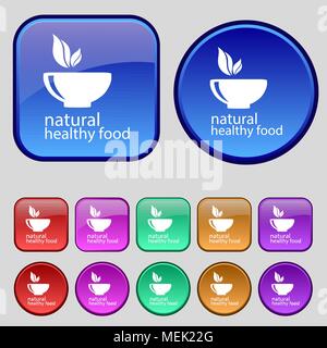 Concept d'aliments sains Se déconnecter icône. Une série de douze boutons vintage pour votre conception. Vector illustration Illustration de Vecteur