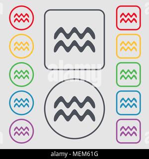 Verseau signe. icône symbole sur le boutons ronds et carrés avec le bâti. Vector illustration Illustration de Vecteur