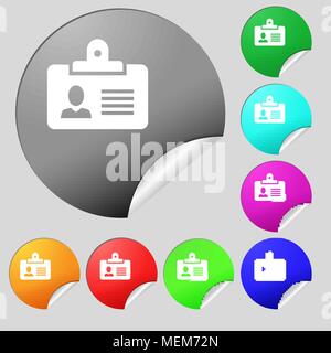 L'icône de carte d'identité de signe. Ensemble de huit boutons ronds multicolores, autocollants. Vector illustration Illustration de Vecteur