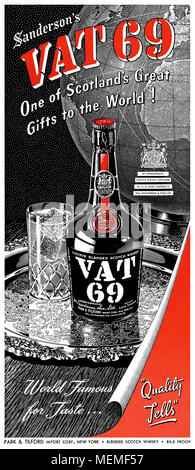 1949 PUBLICITÉ AMÉRICAINE POUR LA TVA 69 Scotch Whisky. Banque D'Images