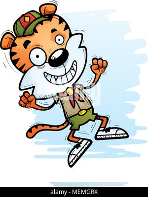 Illustration d'une caricature d'un tigre mâle du scoutisme de saut. Illustration de Vecteur