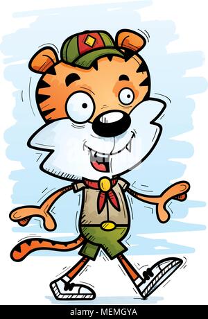 Illustration d'une caricature d'un tigre mâle du scoutisme la marche. Illustration de Vecteur