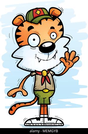 Illustration d'une caricature d'un tigre mâle agitant scout. Illustration de Vecteur