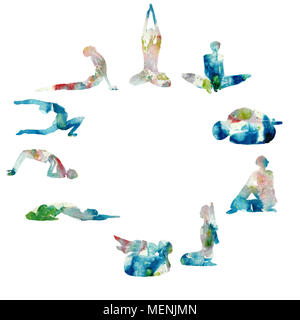 Postures de yoga à l'Aquarelle Banque D'Images