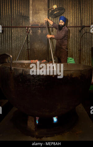 Un homme qui travaillait dans la cuisine communautaire, le Temple d'Or (Harmandir Sahib), Punjab, India Banque D'Images