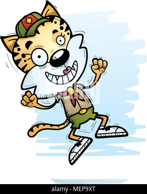 Illustration d'une caricature d'un Bobcat femelle. Saut du scoutisme Illustration de Vecteur