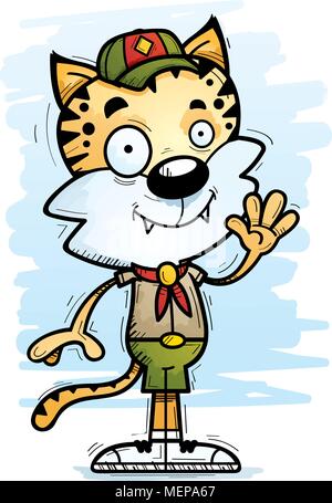 Illustration d'une caricature d'un homme agitant scout Bobcat. Illustration de Vecteur