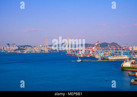 Vue aérienne du port de Busan, en Corée du Sud. Banque D'Images