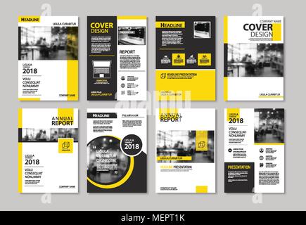 Ensemble de couverture jaune et la mise en page brochure, flyer, affiche, rapport annuel, des modèles de conception. Pour l'entreprise livre, magazine, présentation, portfolio, cor Illustration de Vecteur