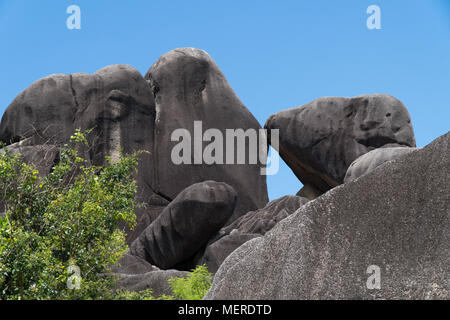 Les Seychelles, La Digue, L'Union Estate, Anse Source d'argent beach le Rock kiss Banque D'Images