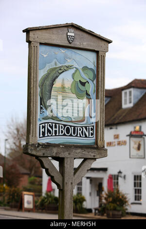 Fishbourne signer dans le village de Fishbourne près de Chichester, West Sussex, UK. Banque D'Images