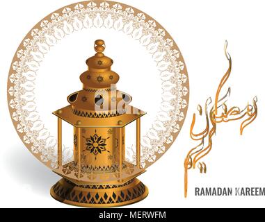 Vector Ramadan kareem lanterne avec la couleur de l'eau arabe la calligraphie au pinceau et ornement géométrique pour carte de souhaits ou de l'affiche. Illustration de Vecteur