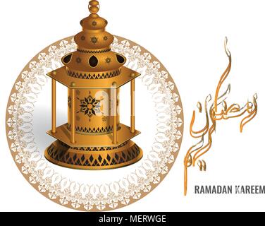 Vector Ramadan kareem lanterne avec la couleur de l'eau arabe la calligraphie au pinceau et ornement géométrique pour carte de souhaits ou de l'affiche. Illustration de Vecteur