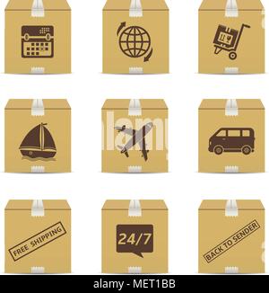 Boîte en carton avec des signes de livraison Illustration de Vecteur