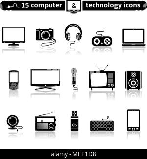 Informatique et technologie icon set Illustration de Vecteur