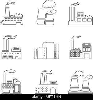 Icônes de ligne fine en usine Illustration de Vecteur