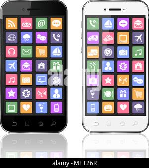 Le noir et blanc avec des icônes des applications smartphones Illustration de Vecteur