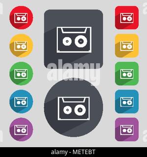 Icône de signe de la cassette. Cassette audio symbole. Ensemble de boutons de couleurs. Vector illustration Illustration de Vecteur