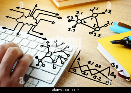 Les technologies cloud et Big data. Part de la saisie sur un clavier. Banque D'Images