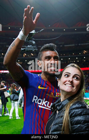 Madrid, Espagne. Credit : D. 21e Apr, 2018. Paulinho (Barcelone) Football/Football : Copa del Rey match final entre Sevilla FC 0-5 FC Barcelone au stade Wanda Metropolitano de Madrid, Espagne. Credit : D .Nakashima/AFLO/Alamy Live News Banque D'Images