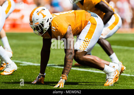 21 avril 2018 : secondeur Austin Smith # 11 de la Pennsylvania bénévoles au cours de la l'Université du Tennessee Bénévoles Orange et Blanc jeu intrasquad mêlée au Stade de Neyland à Knoxville, TN/CSM Gangloff Tim Banque D'Images