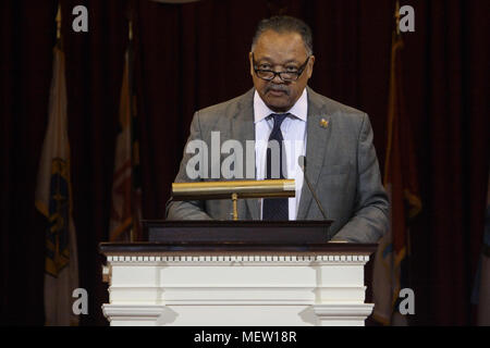 College Park, Maryland, USA. Apr 23, 2018. Le révérend Jesse Jackson en donnant le discours de clôture de la 2e Journée annuelle de la justice sociale dans la Chapelle du Souvenir, à l'Université du Maryland à College Park, MD. Credit : Evan Golub/ZUMA/Alamy Fil Live News Banque D'Images