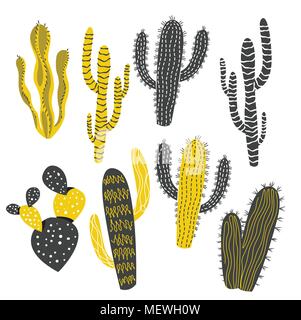 La moutarde et la couleur du charbon de cactus et plantes succulentes dans différentes formes. Vector illustration Illustration de Vecteur