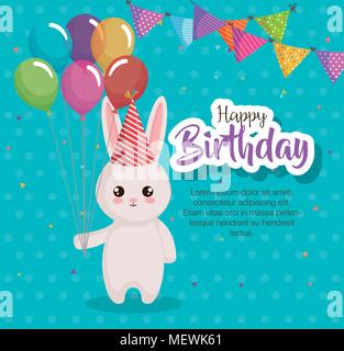 Joyeux anniversaire carte avec lapin Illustration de Vecteur