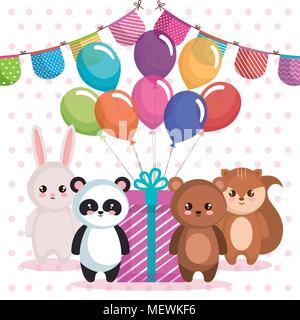 Joyeux Anniversaire Carte Avec Chipmunk Et Lapin Image Vectorielle Stock Alamy