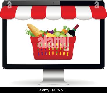 Vector illustration concept d'achat en ligne. L'épicerie en ligne. Illustration de Vecteur