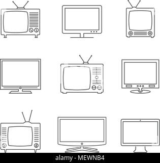 Plat icons set. Vecteur linéaire d'icônes. Pictogrammes isolés de télévision. Illustration de Vecteur